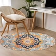 thumbnail image 5 of 3.3ft Round Rug, Blue Non-Skid Rubber Backing Large Area Rugs - Living Room Bedroom Home Office, Ethnic Middle Century Geometric Abstract Western Indoor Floor Mat Carpets Washable Rug, 5 of 9