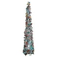 thumbnail image 2 of Foldable 5ft Pop Up Christmas Tinsel Slim Trees with Plump Shiny Sequins, Collapsible Artificial Pencil Xmas Tree Reusable with Plastic Stand for Fireplace & Office & Classroom, Party Decor, 2 of 17