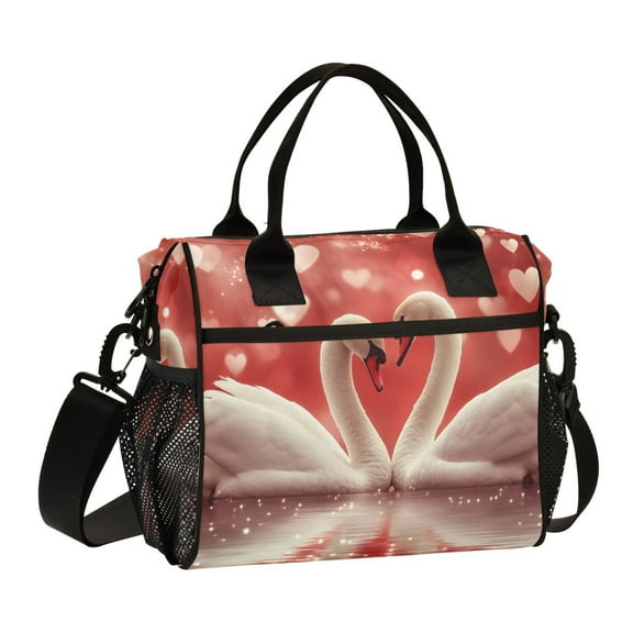 Lunch Bag Insulated Lunch Box Leakproof Reusable Cooler Tote Adjustable Shoulder Strap for Men Women White Swan Love 9L