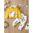 thumbnail image 3 of 3 Months Baby Girls Clothes 6 Months Girls 3PCS Fall Winter Outfits Flower Print Infant Girls Long Sleeve Hoodie Top Pants Headband Set Yellow, 3 of 8