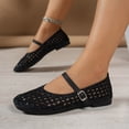 thumbnail image 2 of pwidon Breathable Hollow Mary Jane Flat Shoes for Women, Adjustable Buckle Strap Square Toe Casual Comfort Dress Flats for Summer Black 43, 2 of 5