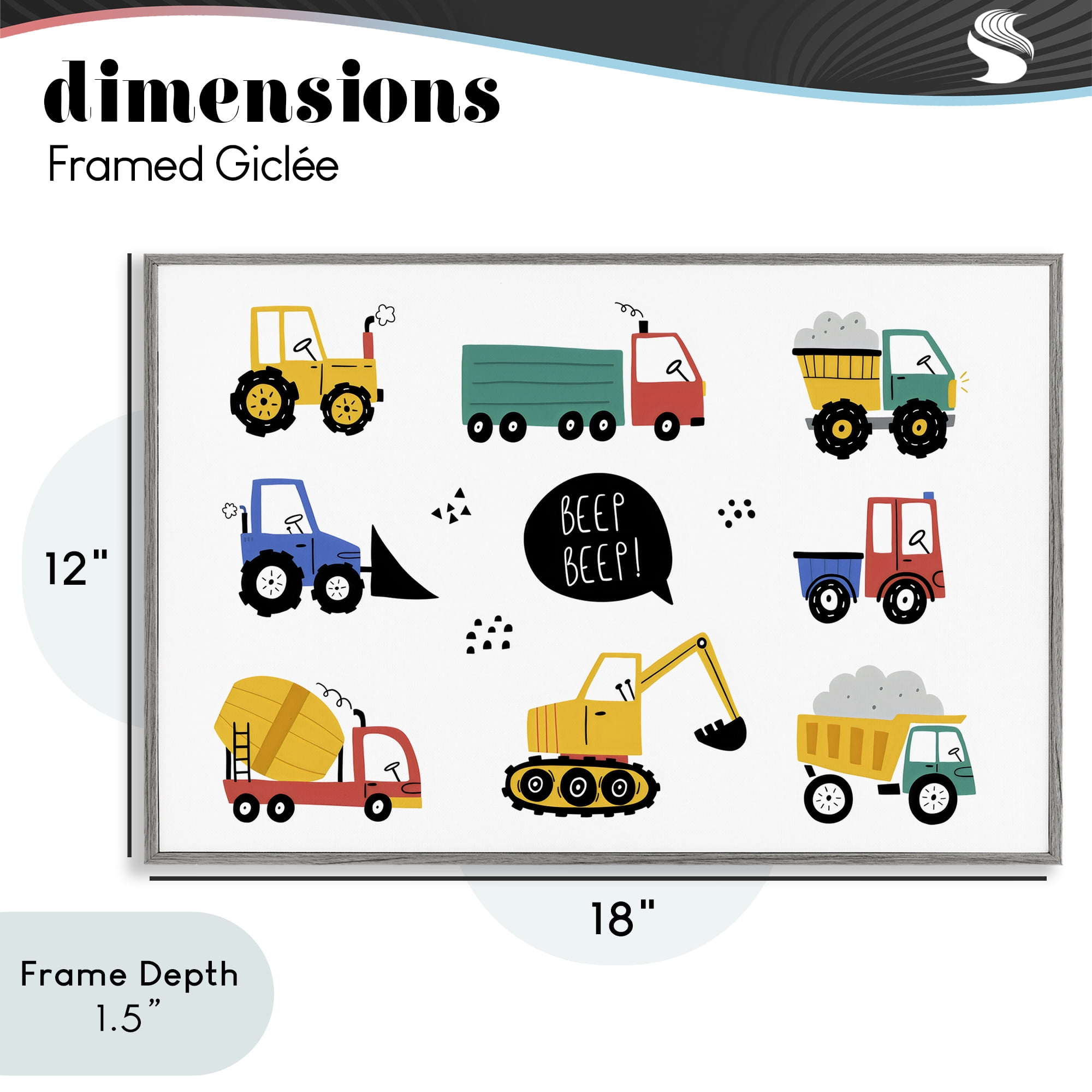 Stupell Industries Beep Construction Vehicles Gray Framed Giclee Art, design by Creative Studio
