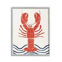 Stupell Industries Modern Lobster with Waves Animals & Insects Painting Gray Framed Art Print Wall Art, 16 x 20