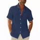 thumbnail image 1 of Camisa Strech Cuello Mao Lino Hombre Casual Manga Corto Slim, 1 of 6