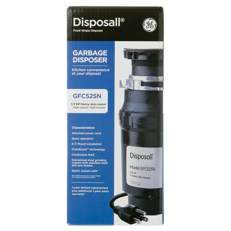 GE - 1/2 HP Continuous Feed Garbage Disposer - Black