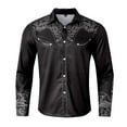thumbnail image 3 of MNCEKFOD Mens Shirt Retro Western Denim Pattern Printed Lapel Long Sleeved Shirt Leisure Mens Tops Black L, 3 of 4