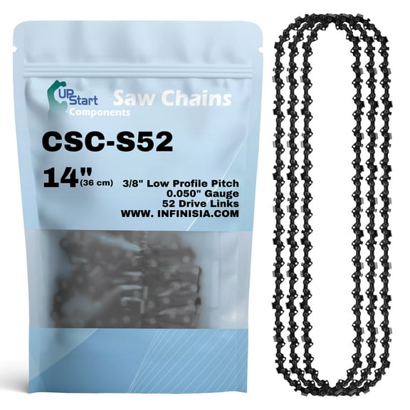 3-Pack 14-inch Chainsaw Chain Replacement for Worx WG303 Chainsaws - S52 (14", 3/8" Low Profile Pitch, 0.050" Gauge, 52 Drive Links)
