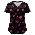 thumbnail image 4 of GEWSEY Women's Scrubs Printed Scrub Tops Plus Size Stretch Nursing Scrubs Fall Medical Workwear with Pockets (Black, L), 4 of 5