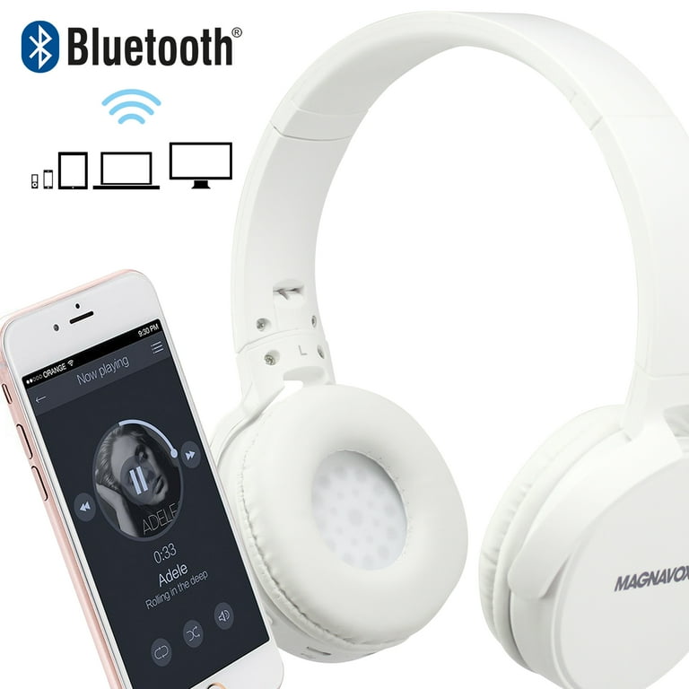 Magnavox White Foldable Headphones with Bluetooth Wireless Technology MBH542WH