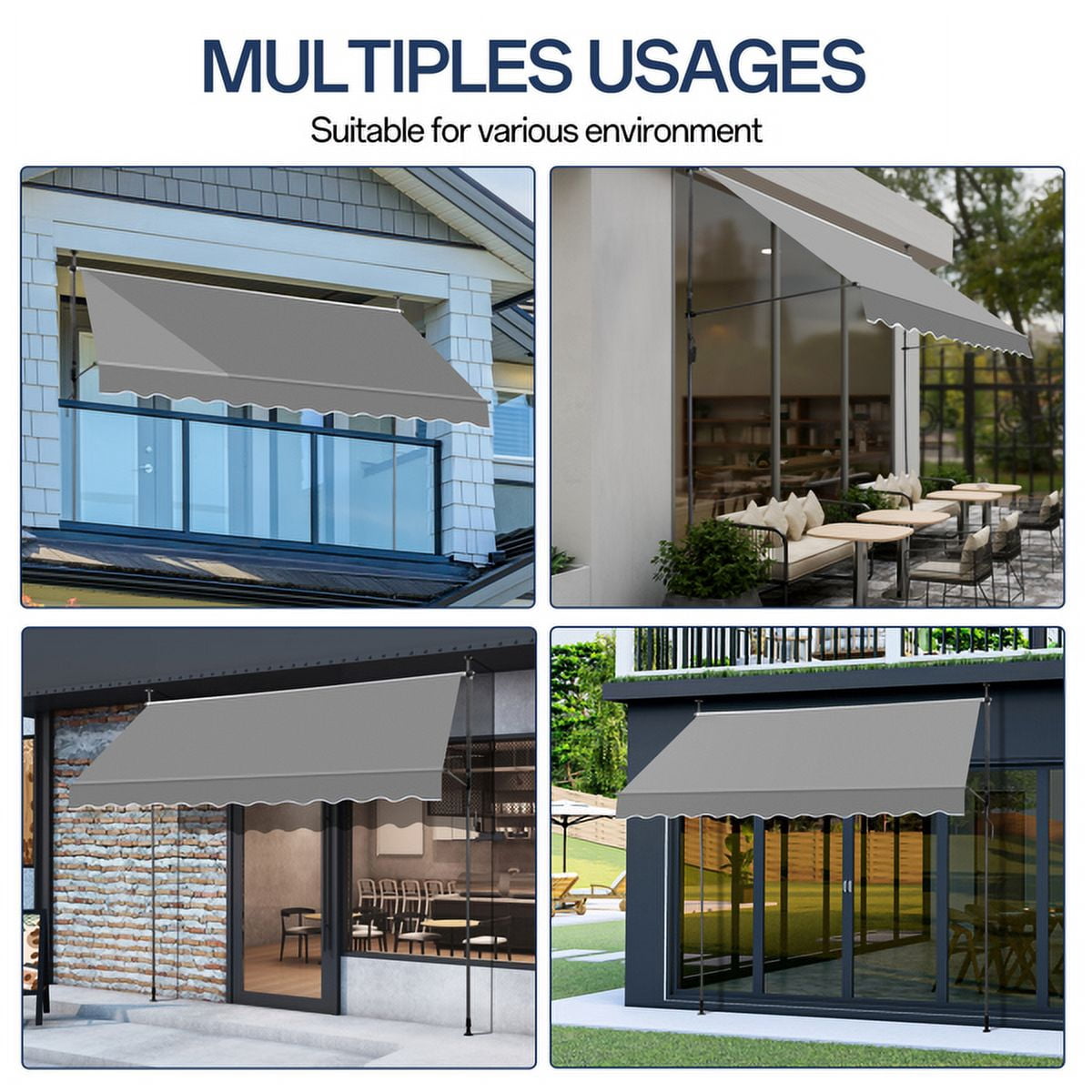 9.8x3.9FT Retractable Patio Awning – Grey Polyester Canopy, UV50+ Protection, No-Drilling Installation – for Decks, Gardens & Commercial Shading