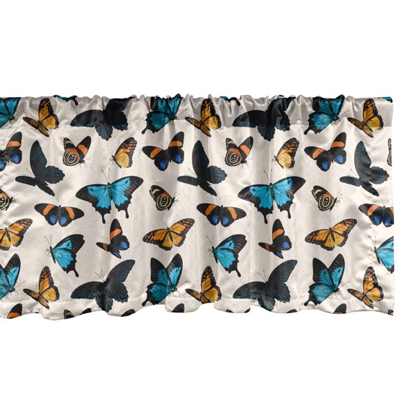 Ambesonne Butterflies Valance Pack of 2, Realistic Spring Animal, 54"X18", Orange Sky Blue and Ivory
