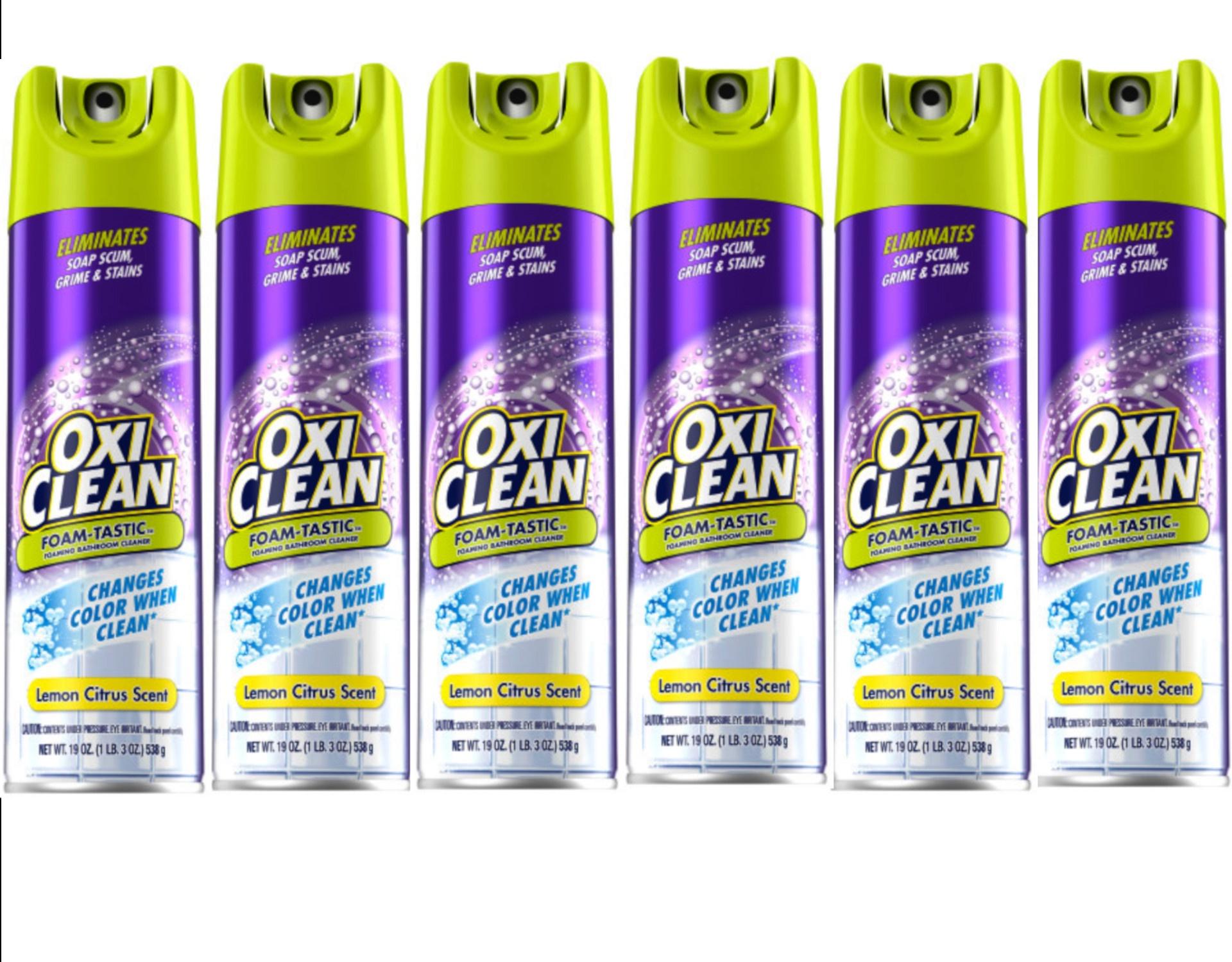 OxiClean Foam-Tastic Foaming Bathroom Cleaner, Citrus Scent, Eliminates Soap Scum, Grime and Stains, 19 oz Spray Can - 6 Pack
