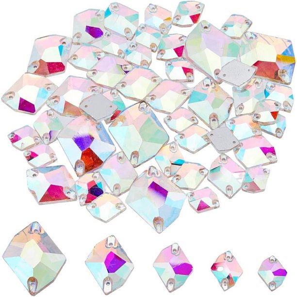 5 tamaños 78 piezas para coser en diamantes de imitación AB, rombos irregulares, piedras de costura, gemas, 2 agujeros, parte trasera plana transparente, diamantes de imitación coloridos