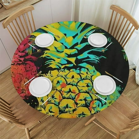

Sheronv Pineapple Round Table Cover Stain Resistant Washable Indoor Outdoor Tablecloth Kitchen Dining Wedding Parties 100% Polyester Fiber 42-46