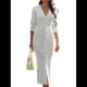 thumbnail image 1 of Vestido Midi de Punto Acanalado para Mujer, Estilo Informal, Cuello en V, Larga, Ajustado, para Otoño de 2025 M, 1 of 10