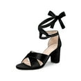 thumbnail image 5 of BLISSFUL STEP Women's Shoes Velvet Chunky Heel Crisscross Lace Up Open Toe Sandals  Black 6, 5 of 7
