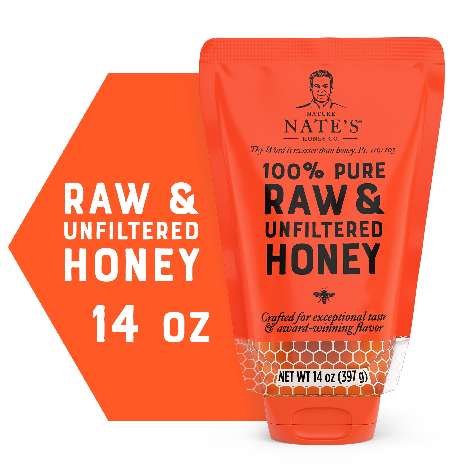 Nature Nate's Honey: 100% Pure, Raw, and Unfiltered Honey Pouch, 14 fl oz