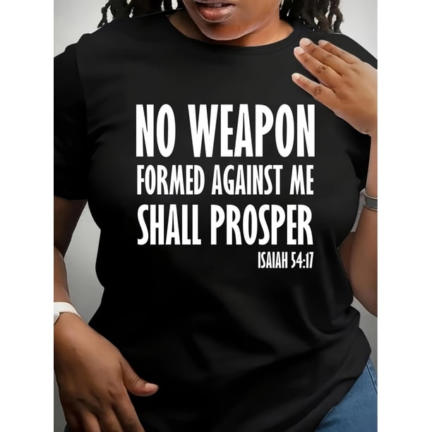 Camiseta con estampado "NO WEAPON" de talla grande, informal, de cuello redondo y manga corta para primavera y verano, para mujer, talla grande, para adultos, hombres, mujeres, adolescentes, jóvenes.