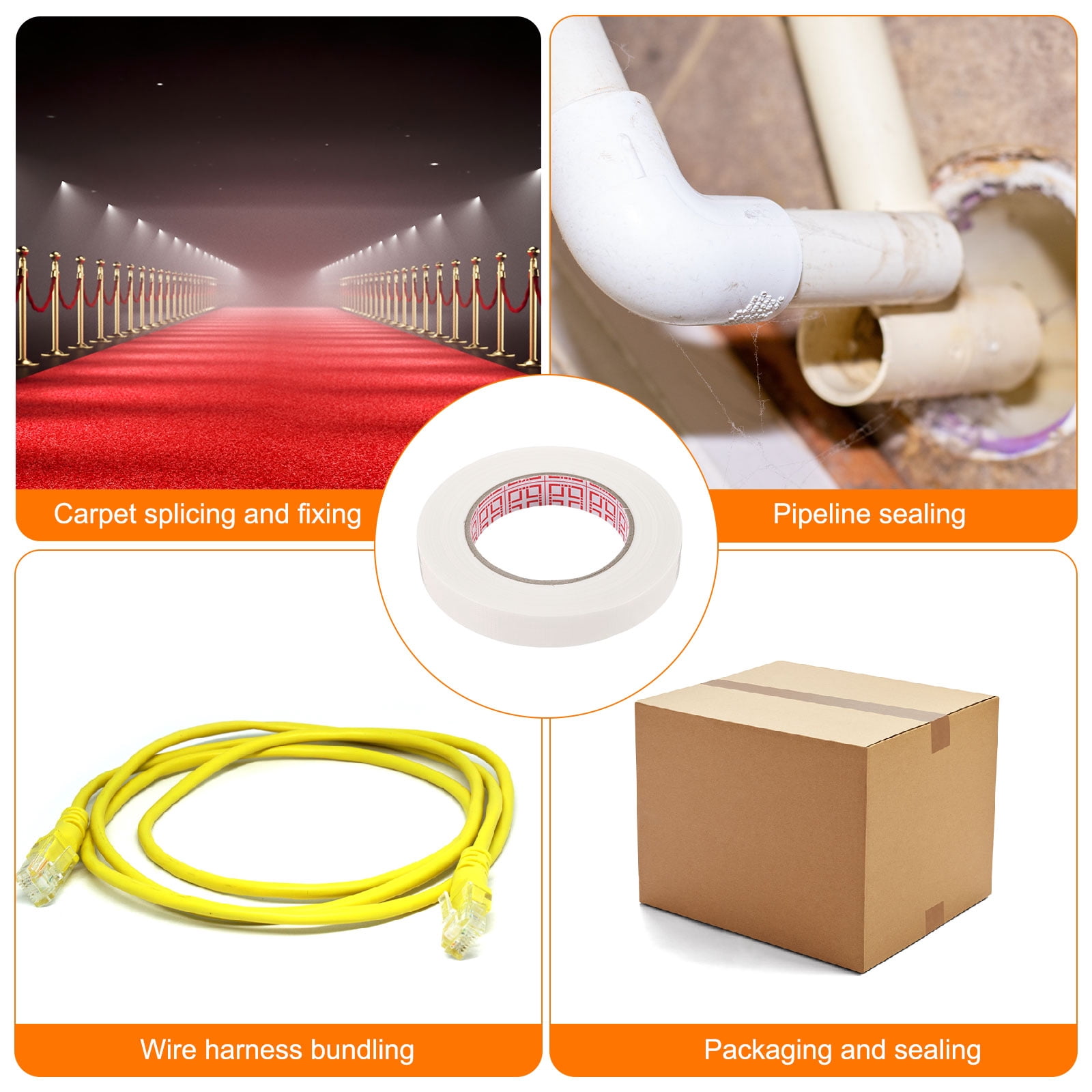 Uxcell 4 Rolls Wire Harness Cloth Tape 0.79"x164ft(20mmx50m) 0.2mm Thick Fabric High Adhesive Tearable Heat Resistant Tapes for Carpet Seaming Auto Cable Fixed, White