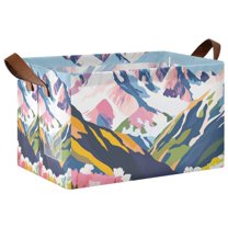 Yayeee Foldable Storage Basket for Shelves with Handles Waterproof Cloth Bins, Abstract Mountain