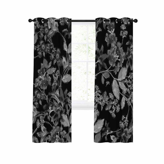 Black and White Floral Blackout Curtains 96 Inches Long for Bedroom, Modern Oil Painting Abstract Art Thermal Insulated Room Darkening Black Out Window Curtain Panels Grommet Drapes for Living Room