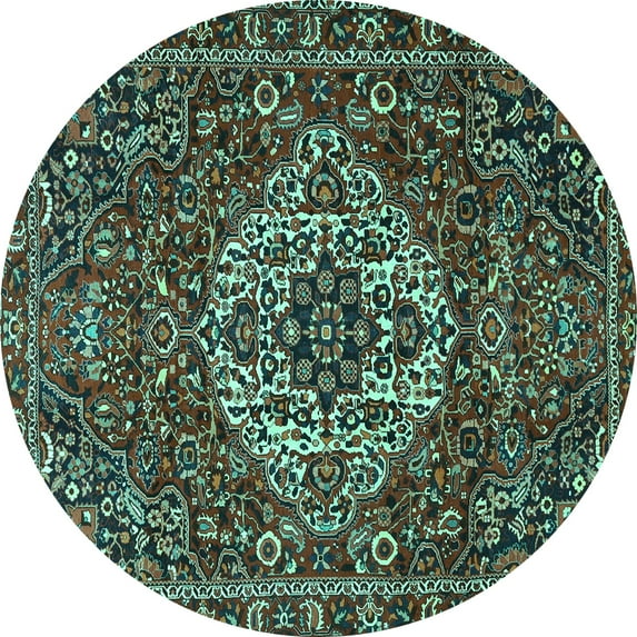 Ahgly Company Indoor Round Persian Turquoise Blue Traditional Area Rugs, 3' Round