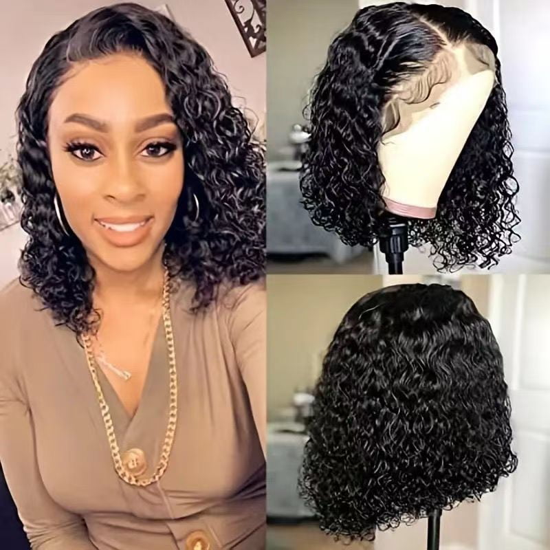 European and American women's small roll synthetic short wig black fluffy natural fashion front lace full head cover Wigs