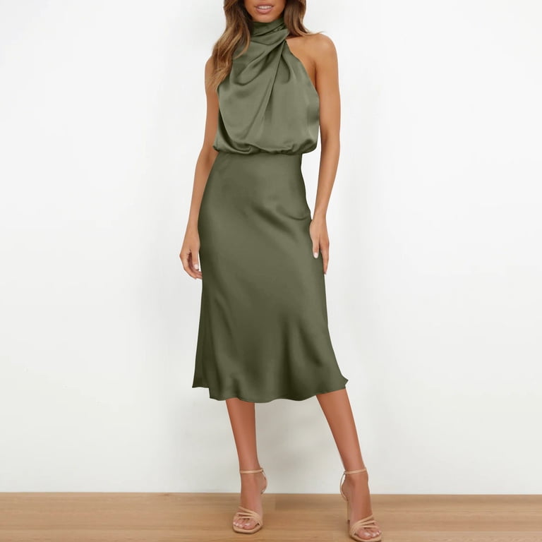 Ovbmpzd Fancy Dresses for Women 2026 Satin Sleeveless Midi Green Wedding Guest Dress Dresses Formal Dresses for Women M, Women's, Size: Medium