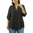 thumbnail image 6 of VERABENDI Women's Plus Size Tops 3/4 Sleeve Shirts Dressy Casual Metal Buckle V-Neck Tunic Blouses,M-4XL, 6 of 11