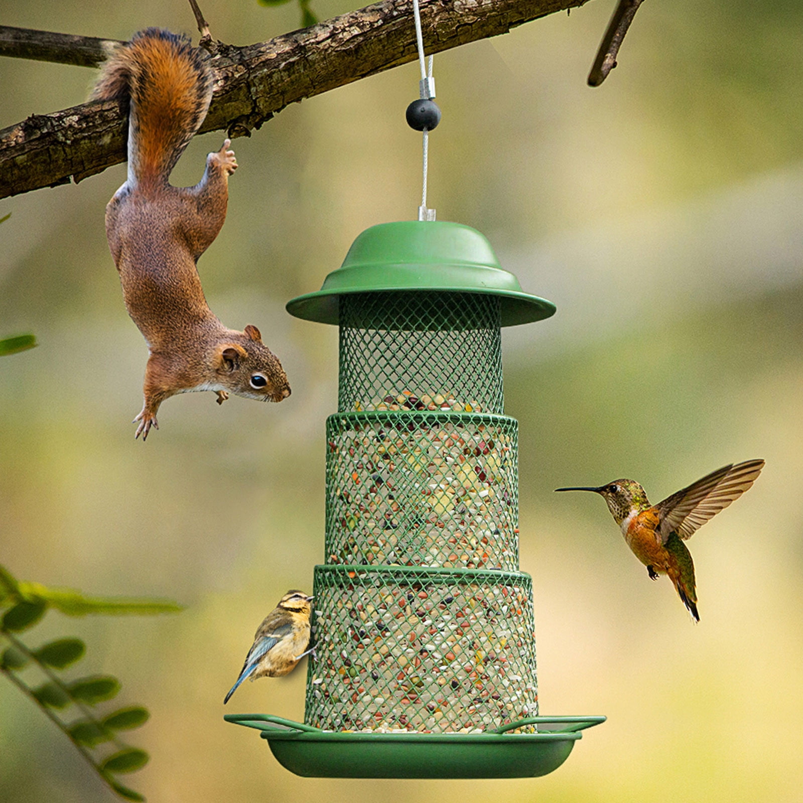Djiypn Bird Feeders for Outdoors Squirrel Proof - Collapsible Plastic/Iron Hanging Feeder, Easy to Fill for Garden Yard Patio, Ideal for Bird Lovers & Outdoor Enthusiasts