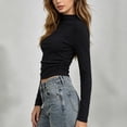 thumbnail image 4 of XRoczxe Women's Mock Neck Long Sleeve Crop Top, Slim Fit Ribbed Knit T-Shirt, Casual Solid Color Basic Tee for Fall Winter Daily Wear Layering, 4 of 7