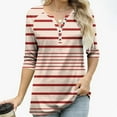 thumbnail image 5 of Womens Plus Size Fall Clothes, 3/4 Sleeve Shirts for Women Fashion Loose Fit Striped Printed Button Up Crewneck T-Shirts, 5 of 6