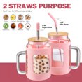 thumbnail image 4 of MUKOKO 40oz Glass Tumbler with Bamboo Lid and Straw, Glass Water Bottles with Time and Ounce Marker, Glass Cups with Handle, Iced Coffee Cup with Silicone Protective Sleeve, Pink, 4 of 7