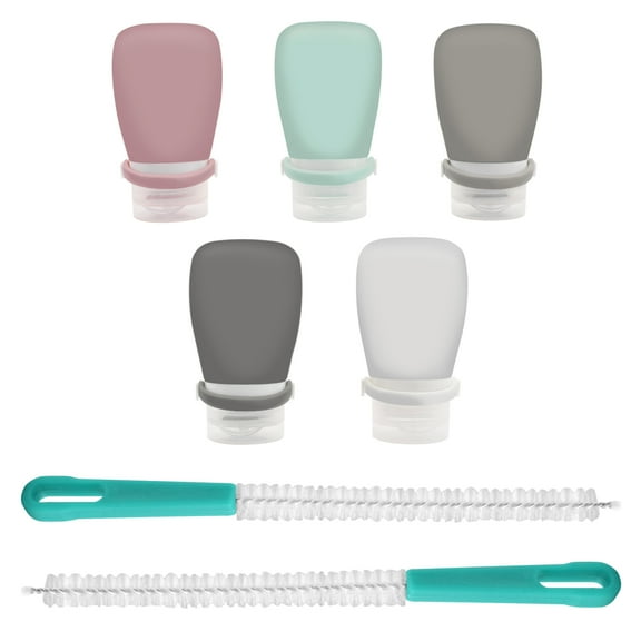 STONCEL 5Pcs Squeeze Salad Dressing Bottles, Leakproof Mini Sauce Condiment Bottles with Bandage and Dressing to Go for Lunch, Portable Salad Dressing Container with 2Pcs Cleaning Brush(1.3OZ)