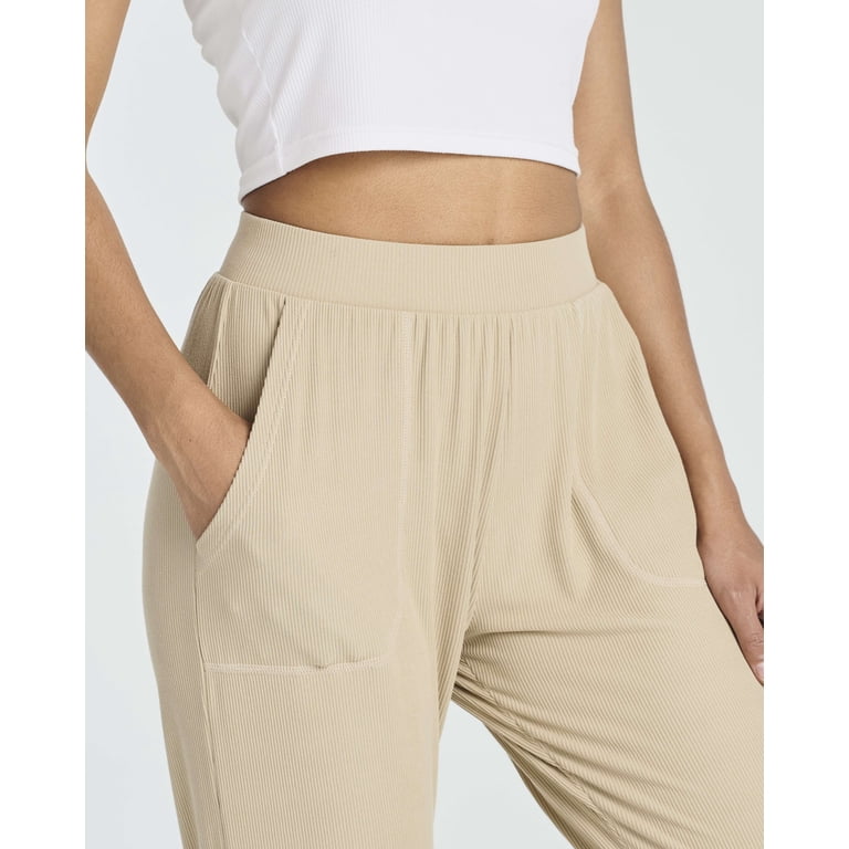 Real Essentials Women's 3-Pack Ribbed Capri Joggers - High Waist, Side Pockets, Lounge & Workout Sweatpants