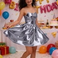 thumbnail image 5 of Levmjia Women's Dress Shiny Gold Foil Party Round Neck Dress Solid Color Sleeveless A-Line Birthday Performance Party Casual Outfit, 5 of 6
