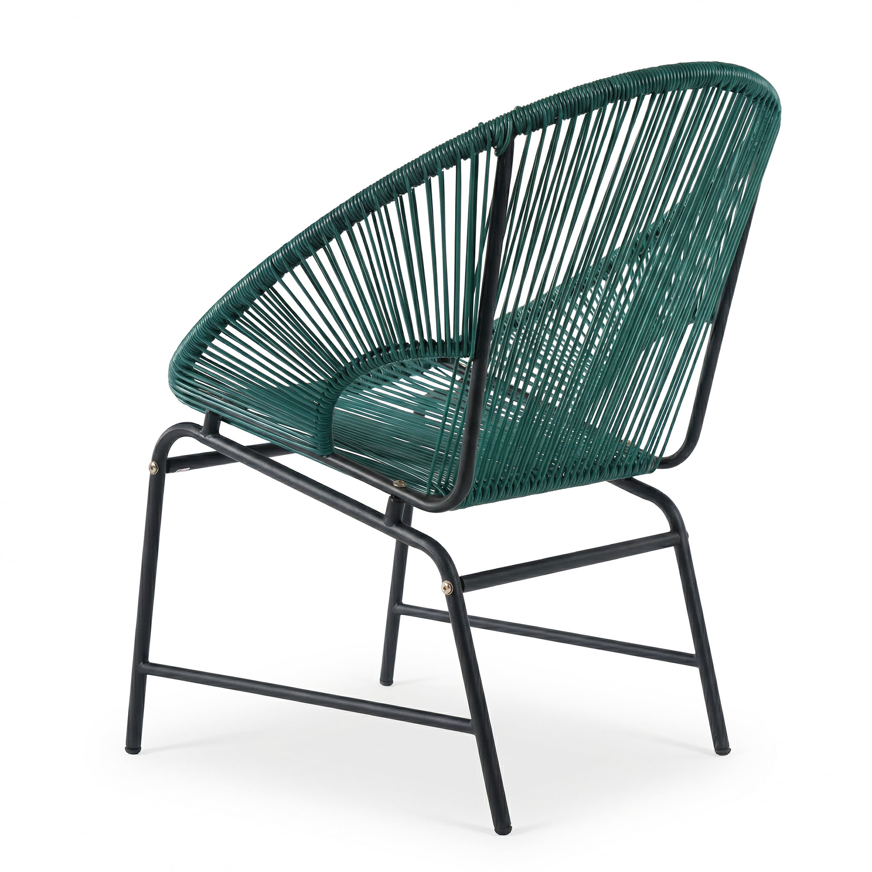 Modern Outdoor Woven Basket Club Chairs with PP Rattan and Iron Frame, Teal, Set of 2