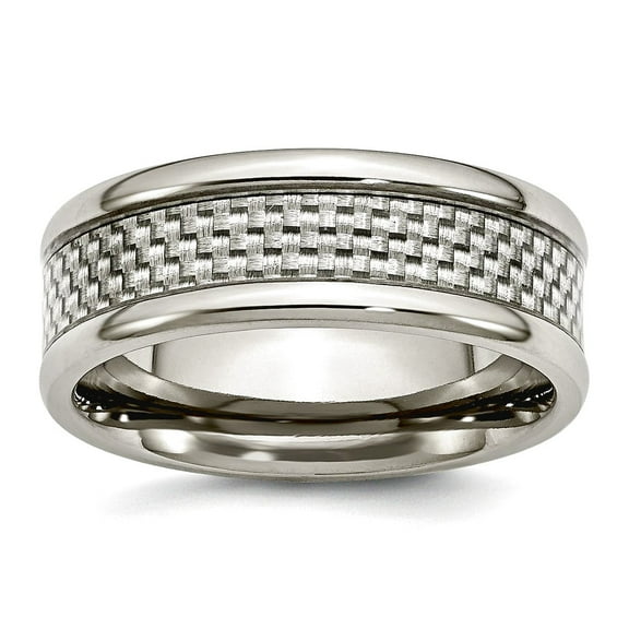 Stainless Steel Rounded Edge Grey Carbon Fiber 8mm Polished Band Ring Size 12 Ring for Women and Men
