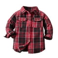 thumbnail image 1 of Gibobby Playera De Algodón Niños pequeños franela polar camisa chaqueta a cuadros manga larga solapa botón abajo bebé niños niñas otoño camisa abrigo prendas de vestir(Rojo, 4-5 Años), 1 of 5