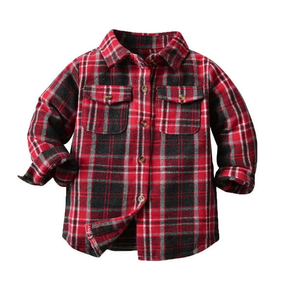 Otqutp Toddler Autumn Tops Kids Flannel Shirt Jacket Plaid Long Sleeve Lapel Button Down Baby Boys Girls Fall Shirt Coat Outwear with Pockets