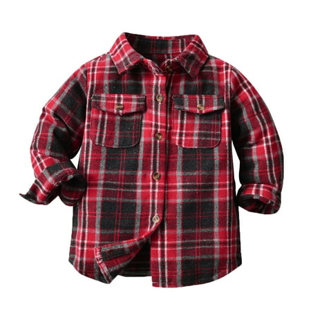 

Qufokar Baby Boy Short Sleeve Denim Jacket Small Sleeve Kids Toddler Flannel Fleece Shirt Jacket Plaid Long Sleeve Lapel Button Baby Boys Girls Fall Shirt Coat Outwear