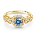thumbnail image 2 of Gem Stone King 18K Yellow Gold Plated Silver Persian Blue Moissanite and White Moissanite Engagement Ring for Women (1.18 Cttw, Round 6MM, Gemstone Birthstone, Size 8), 2 of 3