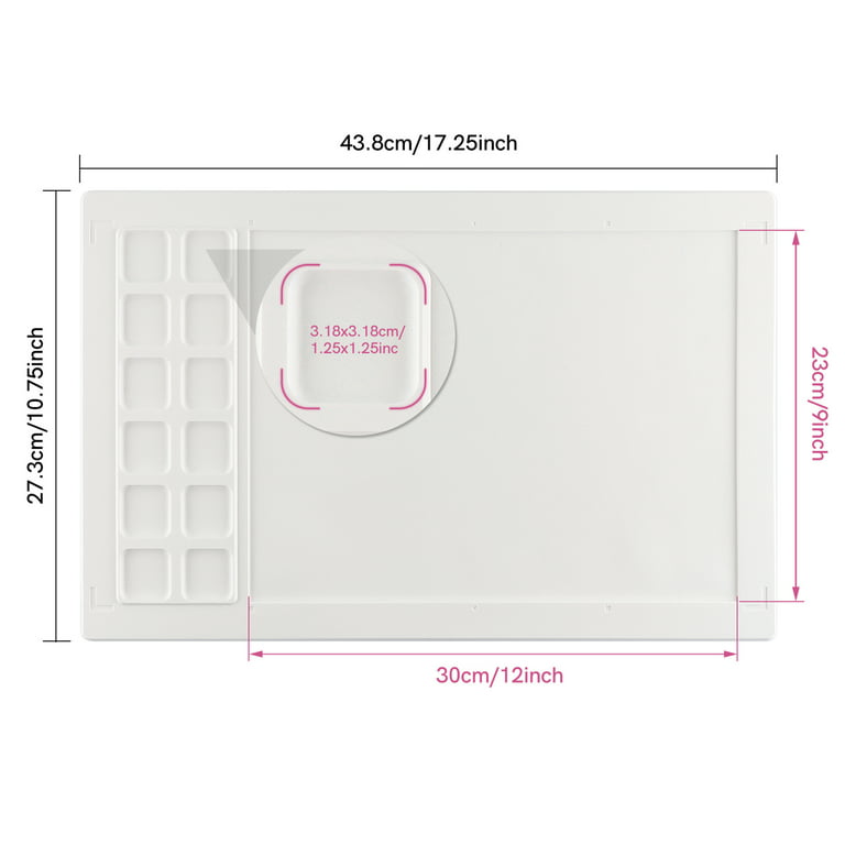 Oversize Water Media Mat White Silicone Mat with 12 Palette Squares for  Watercolors & Mixed-Media Non-Slip,Waterproof,Heat-Resistant Non-Stick  Non-Reflective 12x9in Enclosed Area Silicone Craft Mat 