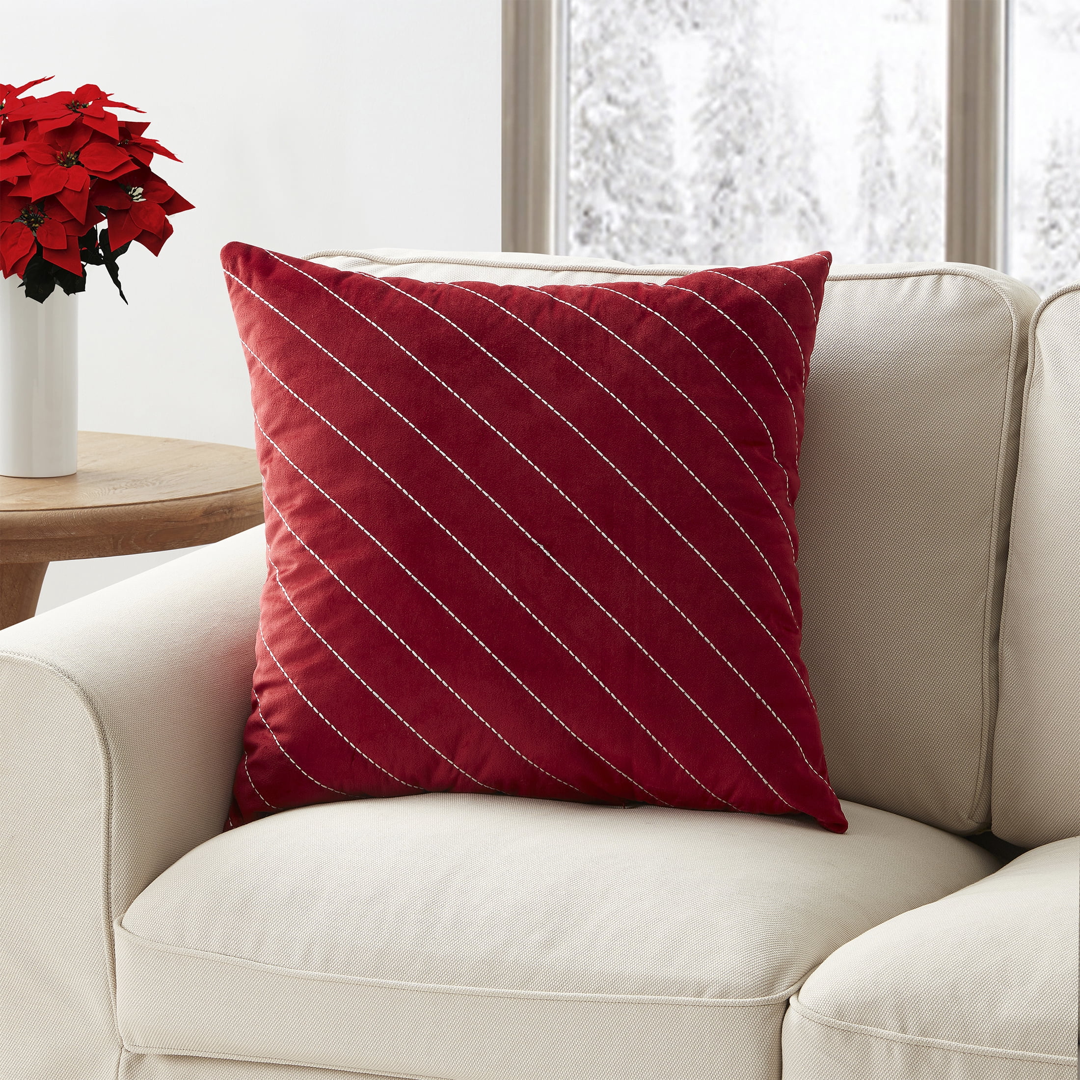 My Texas House Luna Dutch Velvet Decorative Pillow Cover, 22" x 22", Red/White