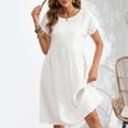 thumbnail image 4 of Fengqque Maxi Summer Dresses for Women Summer Cotton And Linen Casual Mid Length Solid ColorShortSleeve Round Neck Dress, 4 of 7