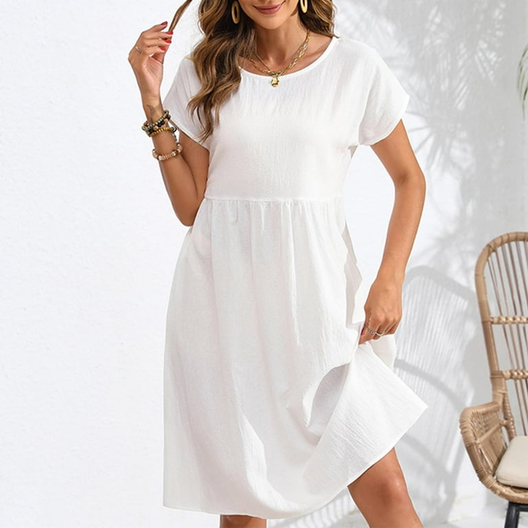 Summer Xqxayjr Women's Casual Linen Cotton Tshirt Knee Length Midi Flowy Dress Under Summer Spring Short Sleeve Graduation Dresses Crewneck Holiday Summer Xqxayjr Women's Casual Linen Cotton Tshirt Knee Length Midi Flowy Dress Under Summer Spring Short Sleeve Graduation Dresses Crewneck Holiday