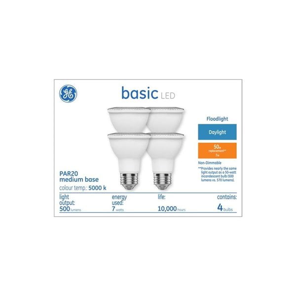 GE basic LED 50 watt equivalent, Daylight, PAR20 Indoor Floodlight (4