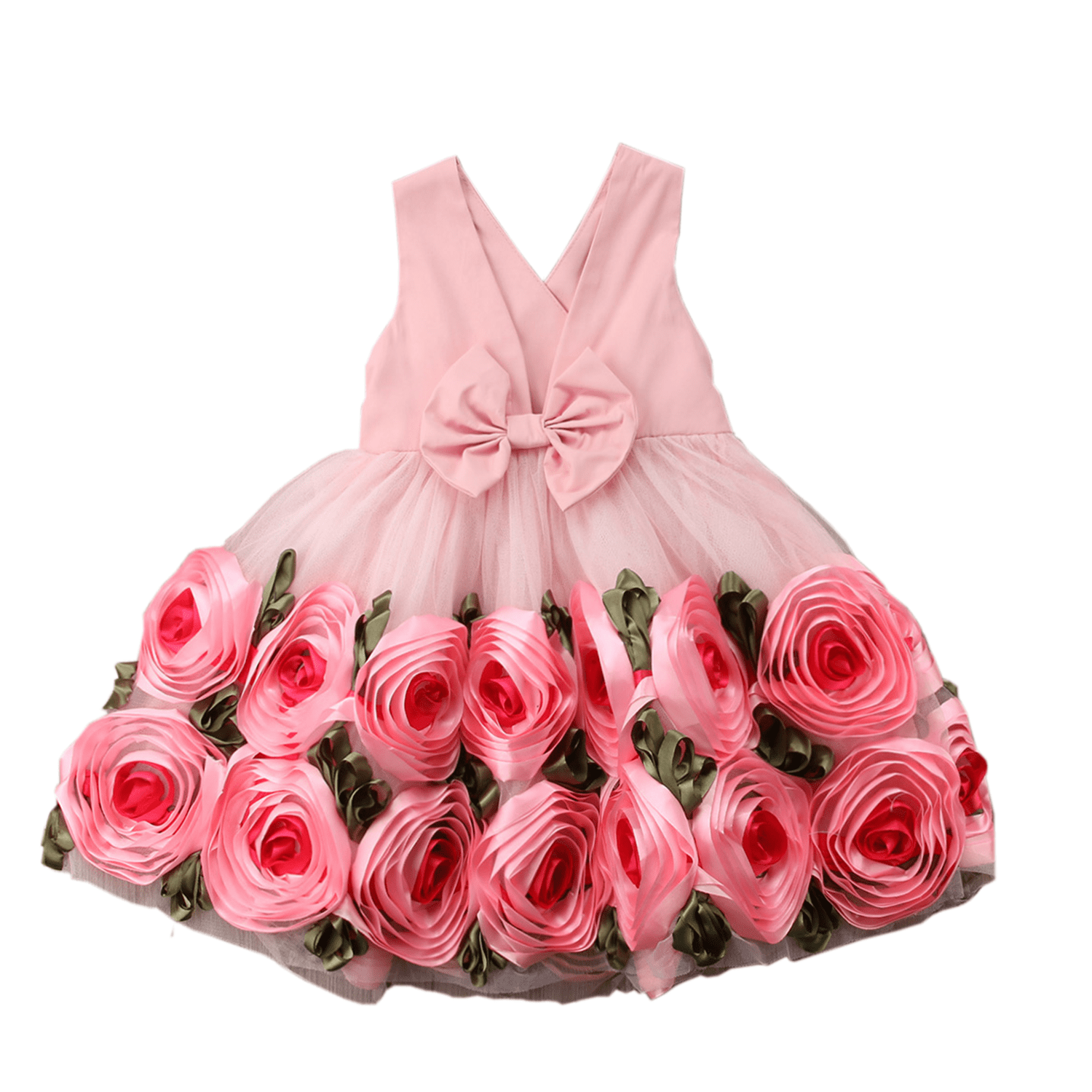 Girls dress with little pink roses Flower dress with ruffled tulle Birthday gift for daughter