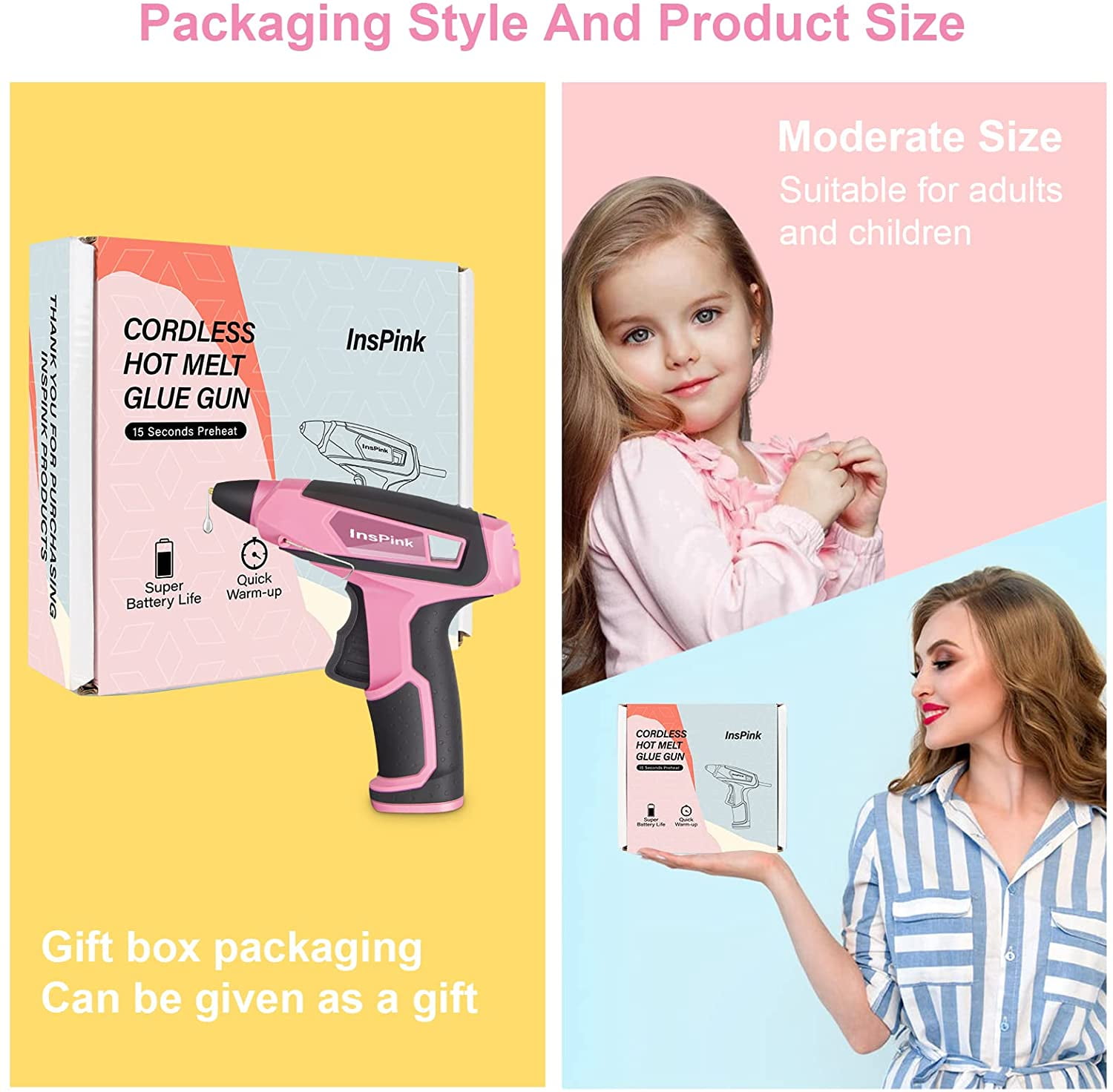 NEX&CO Cordless Hot Glue Gun for Kids, Low Temp Mini Glue Gun and Glue  Sticks Kit