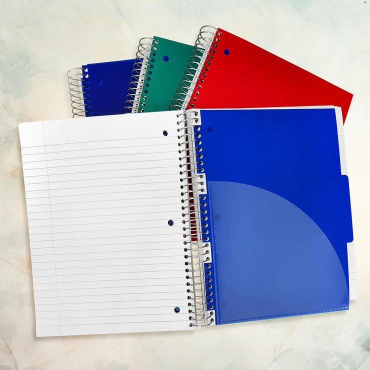 Three Leaf Spiral Notebook, College Ruled, 1 Subject, 100 Sheets, 11x8.5 Inches, Poly Cover, Pack of 16